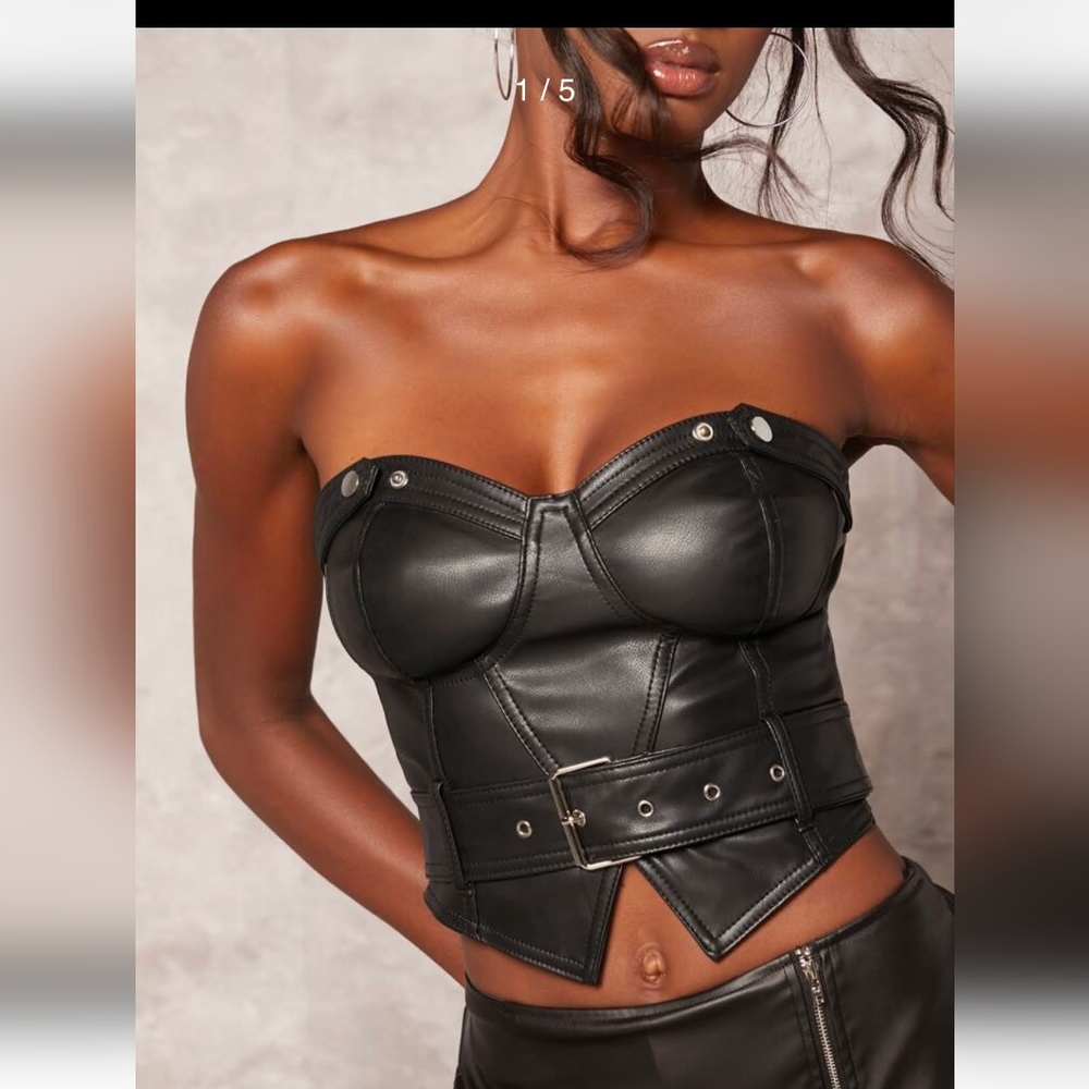 Shein Faux Leather Tube Top Buckle Zipper Dusty Pink Biker Womens Size Small